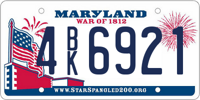 MD license plate 4BK6921