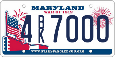 MD license plate 4BK7000
