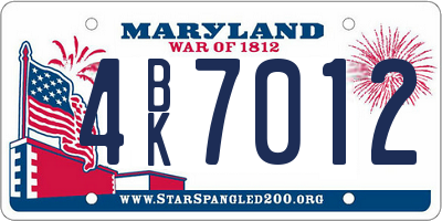 MD license plate 4BK7012