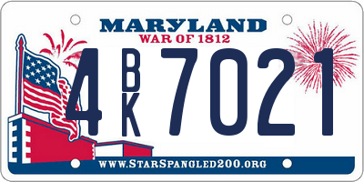 MD license plate 4BK7021
