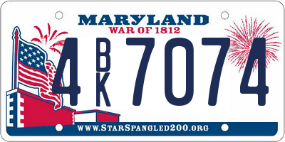 MD license plate 4BK7074