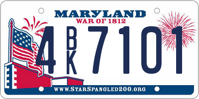 MD license plate 4BK7101