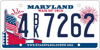 MD license plate 4BK7262