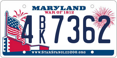 MD license plate 4BK7362