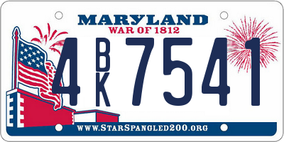 MD license plate 4BK7541