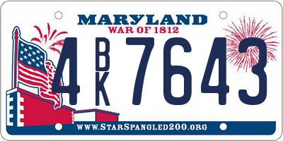 MD license plate 4BK7643