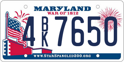 MD license plate 4BK7650