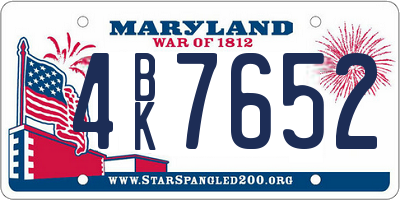 MD license plate 4BK7652