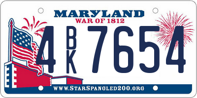MD license plate 4BK7654