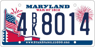 MD license plate 4BK8014