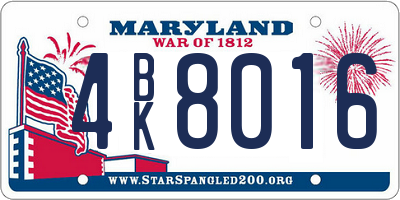 MD license plate 4BK8016
