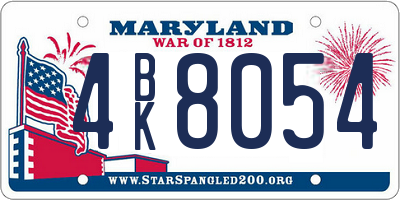 MD license plate 4BK8054