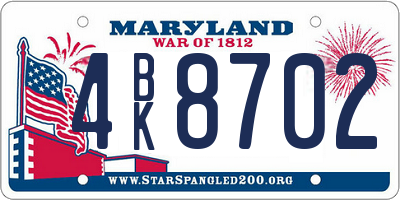 MD license plate 4BK8702