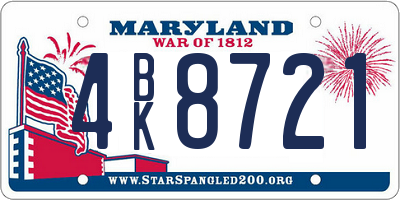 MD license plate 4BK8721