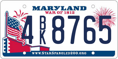 MD license plate 4BK8765