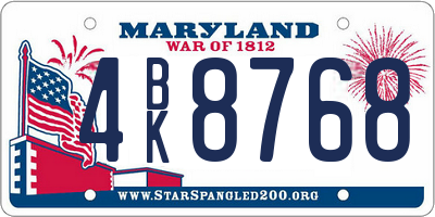 MD license plate 4BK8768