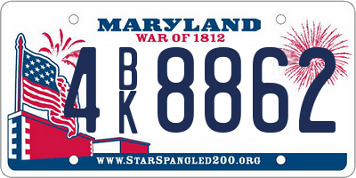 MD license plate 4BK8862