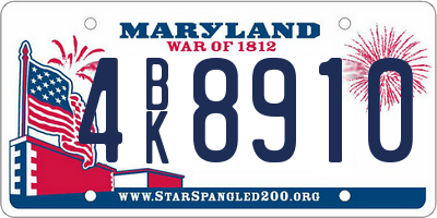 MD license plate 4BK8910