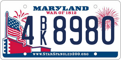 MD license plate 4BK8980