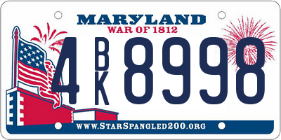 MD license plate 4BK8998