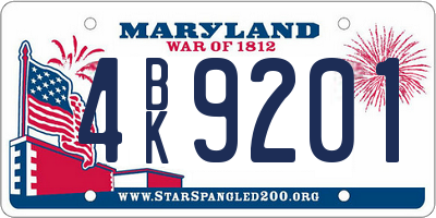MD license plate 4BK9201