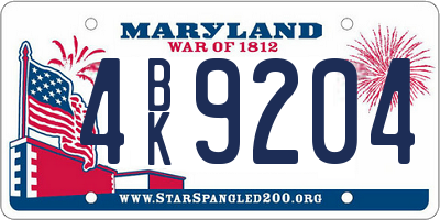 MD license plate 4BK9204