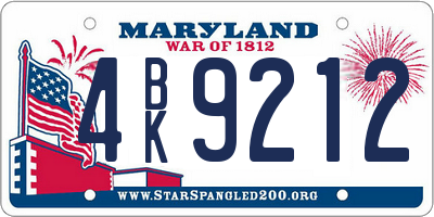 MD license plate 4BK9212