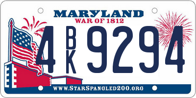 MD license plate 4BK9294