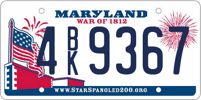 MD license plate 4BK9367