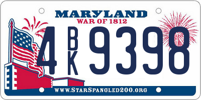 MD license plate 4BK9398
