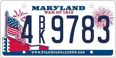 MD license plate 4BK9783