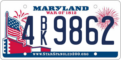 MD license plate 4BK9862