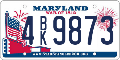 MD license plate 4BK9873