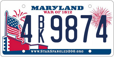 MD license plate 4BK9874