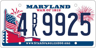 MD license plate 4BK9925