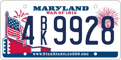 MD license plate 4BK9928