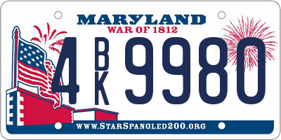 MD license plate 4BK9980
