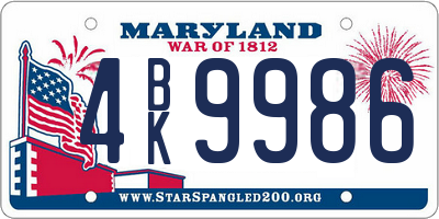 MD license plate 4BK9986