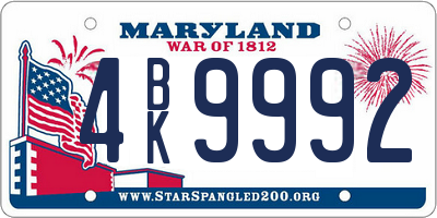 MD license plate 4BK9992