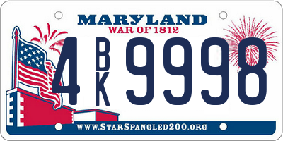 MD license plate 4BK9998
