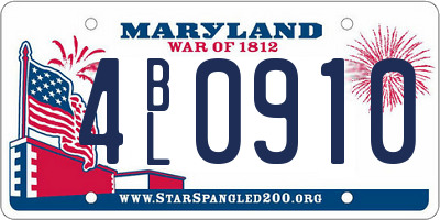 MD license plate 4BL0910
