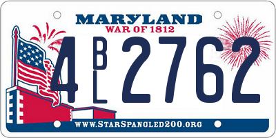 MD license plate 4BL2762