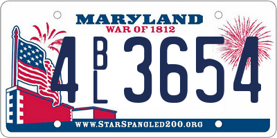 MD license plate 4BL3654