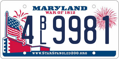 MD license plate 4BL9981