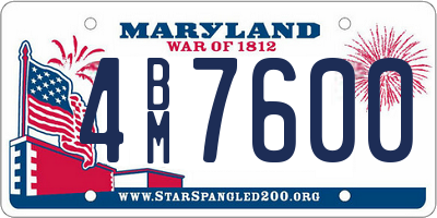 MD license plate 4BM7600