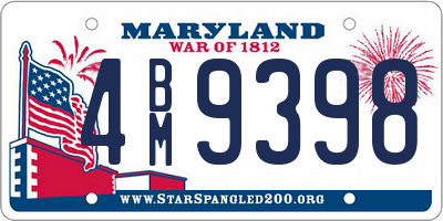 MD license plate 4BM9398