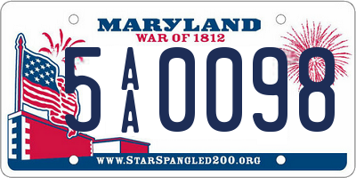 MD license plate 5AA0098