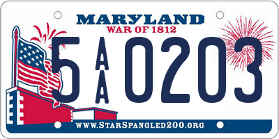 MD license plate 5AA0203