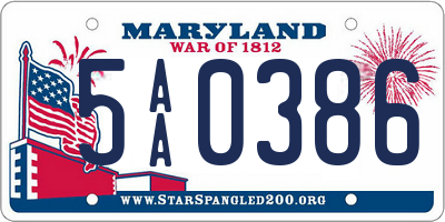 MD license plate 5AA0386