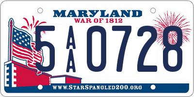 MD license plate 5AA0728